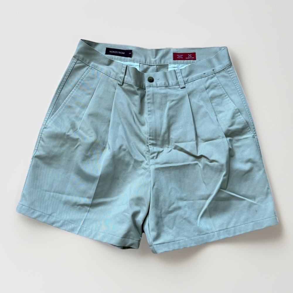 Nordstrom Mens 33W Khaki Chino Pleated Smartcare Shorts 100% Cotton Midrise